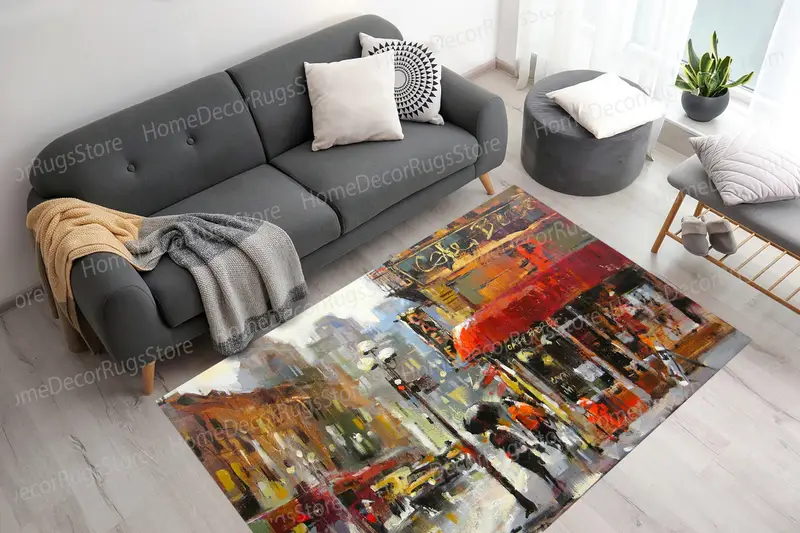 Alfombra estampada Cafe Ambiance: paisaje urbano moderno para hogares urbanos