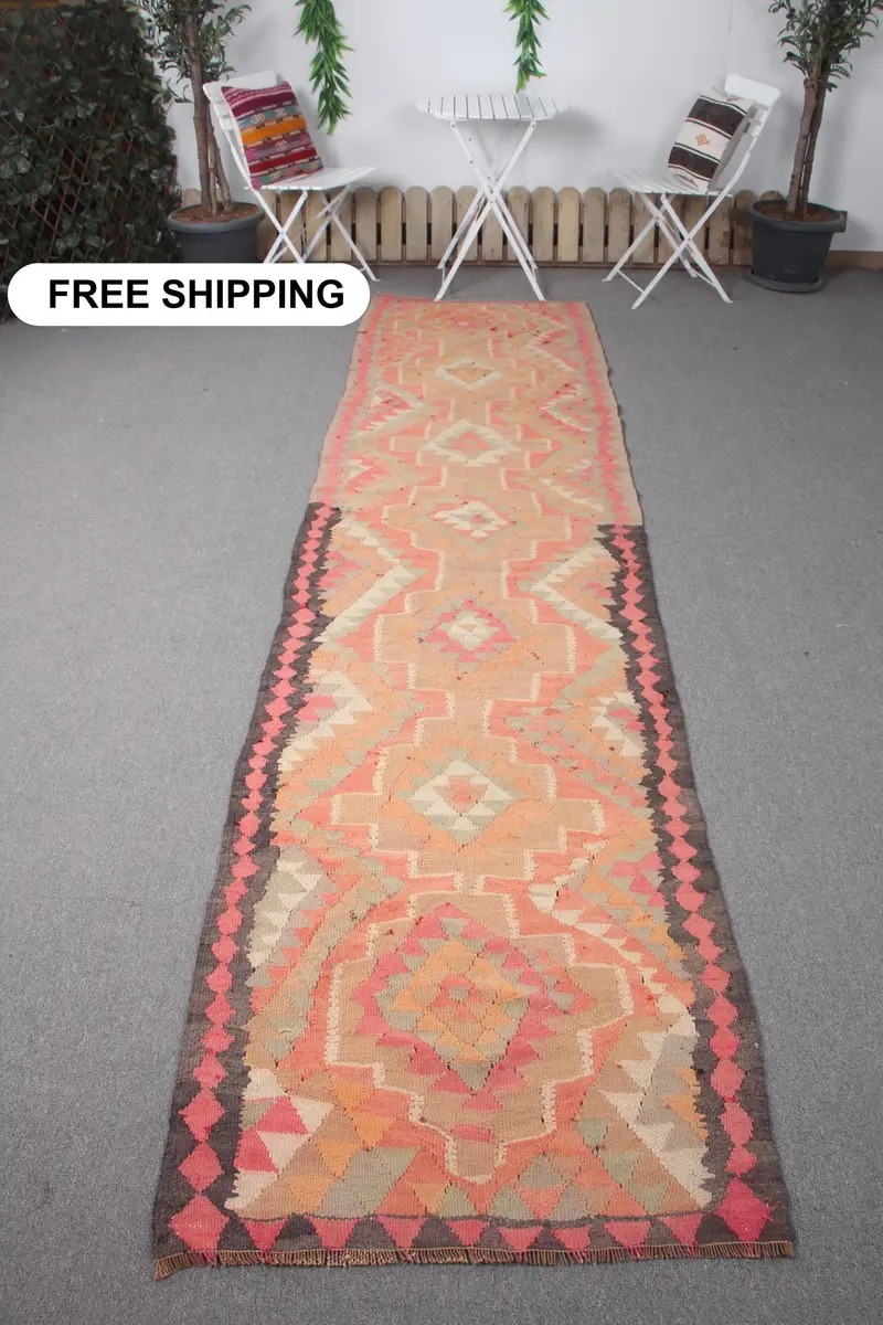 Pink Moroccan Rug, 2.8x12 ft Vibrant Decor