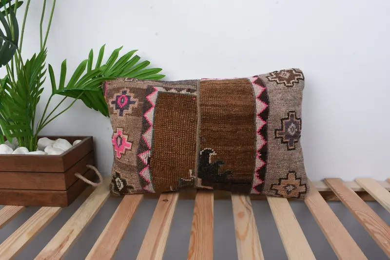 12x20 Brown Cushion Cover, Home Decor Pillow, Pillow Cover, Handmade Kilim Cushion, Ethnical Kilim Rug Pillow, Meditation Cushion Cover - 1