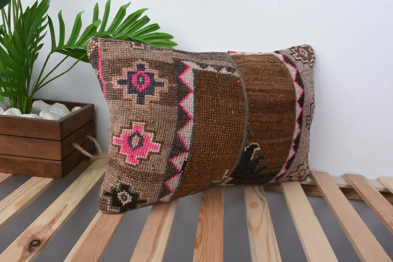 12x20 Brown Cushion Cover, Home Decor Pillow, Pillow Cover, Handmade Kilim Cushion, Ethnical Kilim Rug Pillow, Meditation Cushion Cover - 4