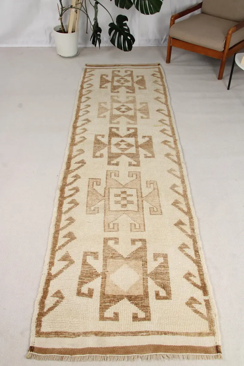 3x10,4 ft türkischer Herki Teppich, Vintage Teppich, braun gepunkteter Wollteppich - 1