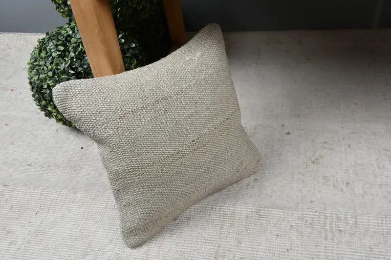 Bed Cushion, Cushion Case, Handmade Rug Seat Cushion Case, 12x12 Beige Pillow Case, Kilim Cushion Sham, Vintage Kilim Throw Pillow, Vintage Pillow - 7