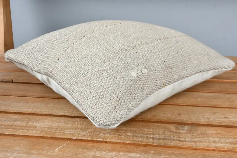 Bed Cushion, Cushion Case, Handmade Rug Seat Cushion Case, 12x12 Beige Pillow Case, Kilim Cushion Sham, Vintage Kilim Throw Pillow, Vintage Pillow - 4