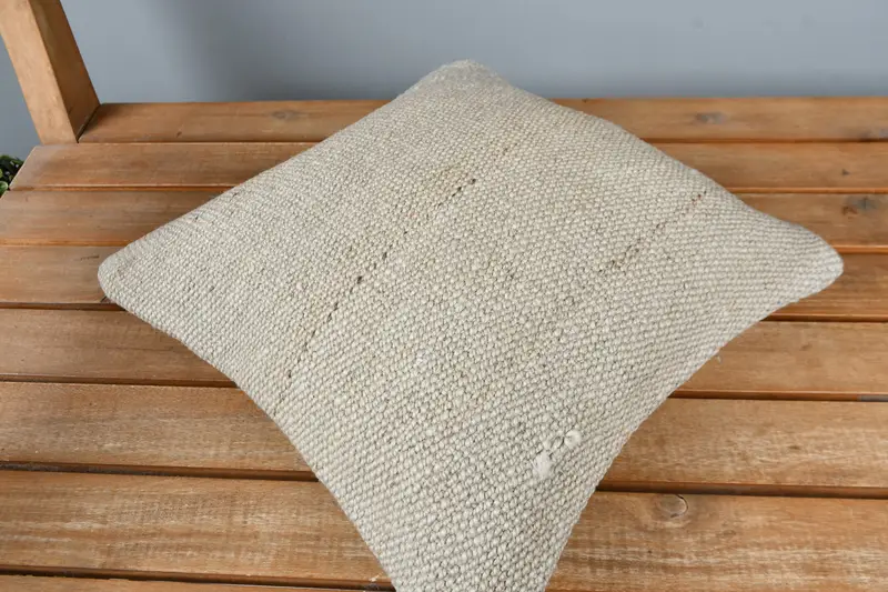 Bed Cushion, Cushion Case, Handmade Rug Seat Cushion Case, 12x12 Beige Pillow Case, Kilim Cushion Sham, Vintage Kilim Throw Pillow, Vintage Pillow - 2