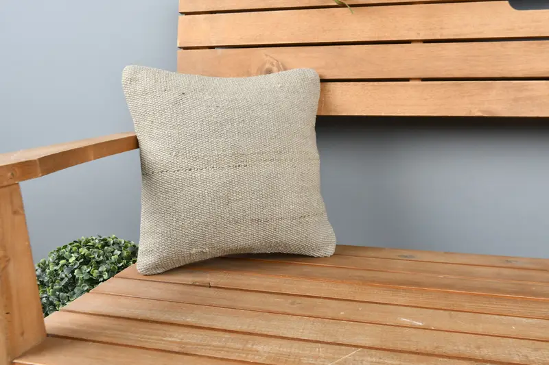 Bed Cushion, Cushion Case, Handmade Rug Seat Cushion Case, 12x12 Beige Pillow Case, Kilim Cushion Sham, Vintage Kilim Throw Pillow, Vintage Pillow - 1