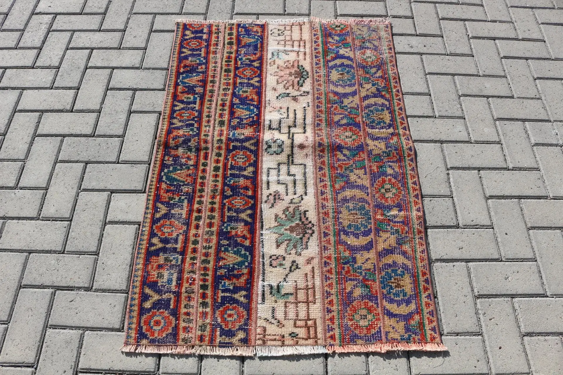 Vintage 2.6x3.9 ft Rug, Turkish Small Rug, Blue Oriental Rug - 1