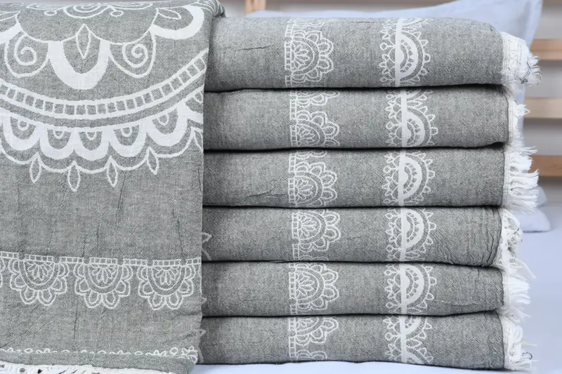 Boho Throw Blankets, Bridesmaid Gifts, Anniversary Gift For Her, 88x80 Cotton Kilim Design Towel, Woven Blanket, Gift For Wedding Day - 1