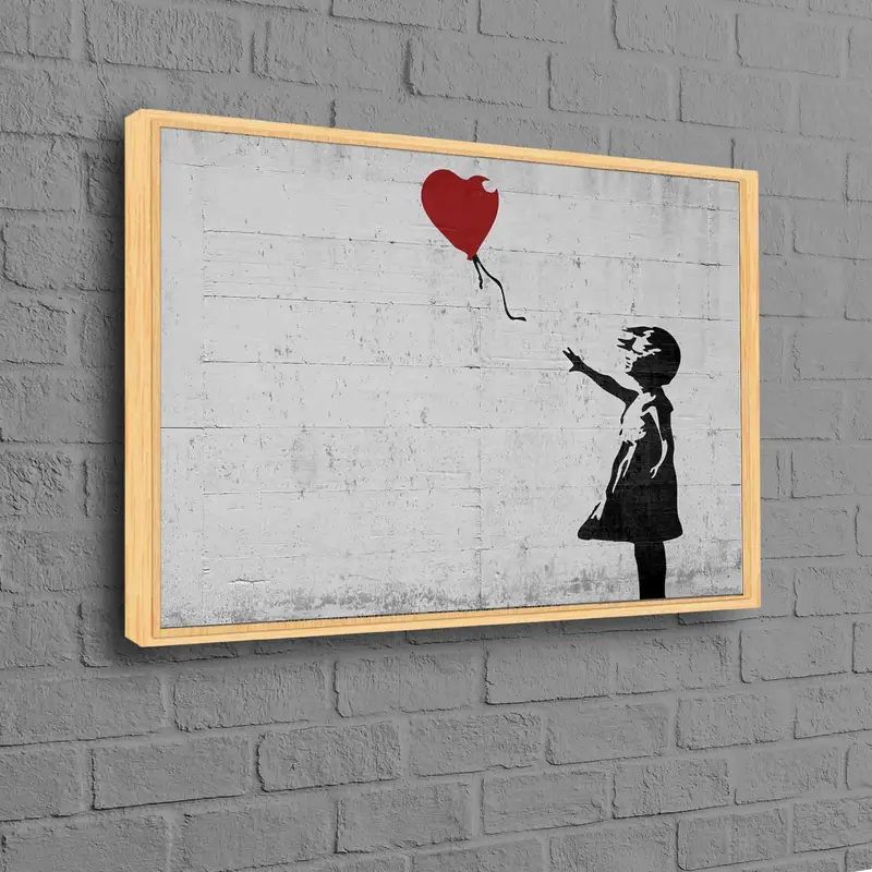 現代的なバンクシー ガール グラフィティ キャンバス プリント ハートバルーン付き