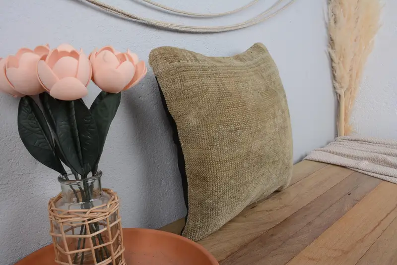 Pillow Cover, Neutral Throw Pillow Cover, 14x14 Beige Cushion, Cozy Throw Cushion, Handmade Kilim Cushion, Throw Kilim Pillow, Pillow for Couch - 1
