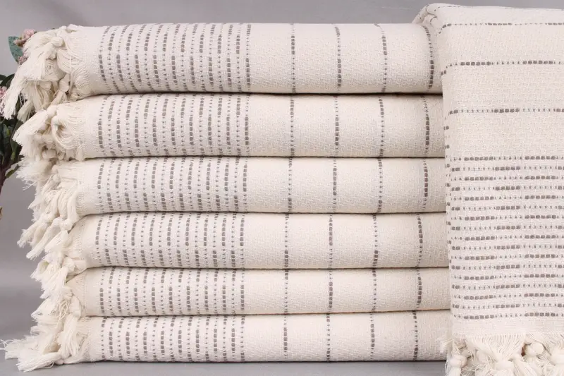 Sofa Blanket Turkish Brown Striped Organic Throw, 91x97 Inches