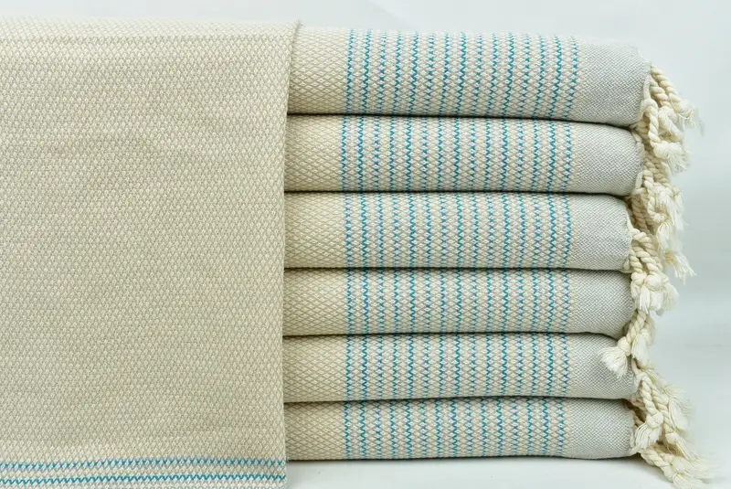 Diseños de bordado de paño de cocina, beige-azul, rayas, 20x36 pulgadas