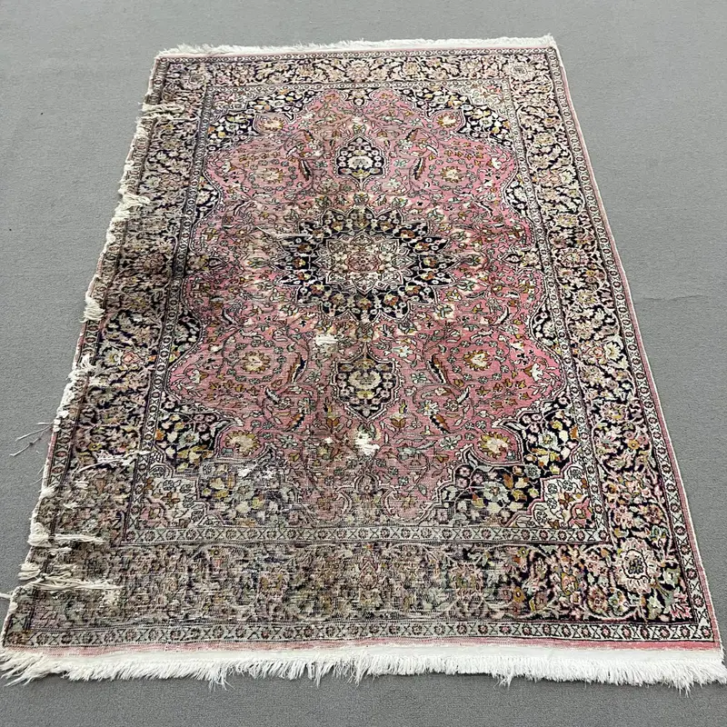 Pembe ve Mavi İkat Halı, 3,9x6 ft Şık Dekor
