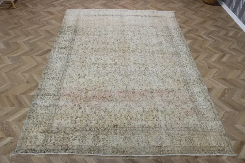 7.1x10.3 ft Rug, Oversize Vintage Rug, Gray Oushak Solid Rug - 1
