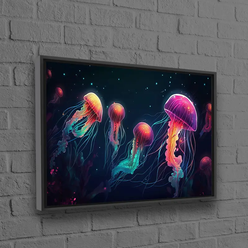 Büyüleyici Denizanası Tasarımı Baskılı Kanvas - Parlayan Gerçeküstücülük