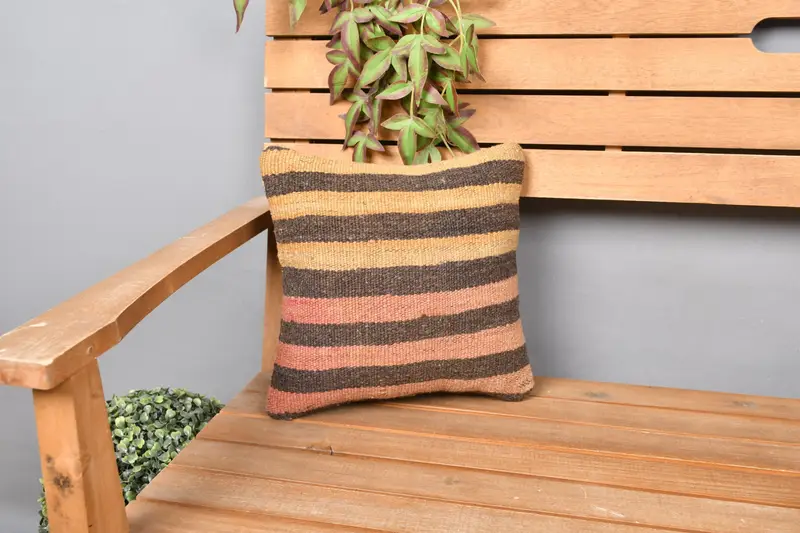 12x12 Red Cushion, Kilim Pillow Cover, Turkish Kilim Pillow, Bolster Throw Pillow Cover, Pillow Case, Ottoman Pillow Sham, Kilim Pillow - 1