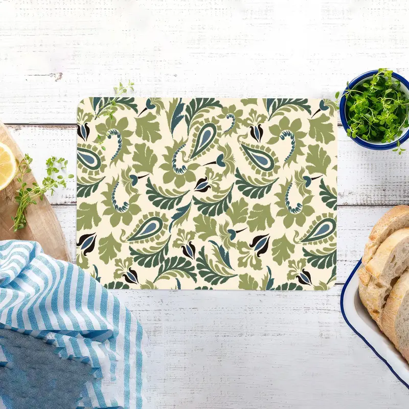 Yaprak Desenli Cam Kesme Tahtası, Botanik Tasarım, Temperli Güvenlik