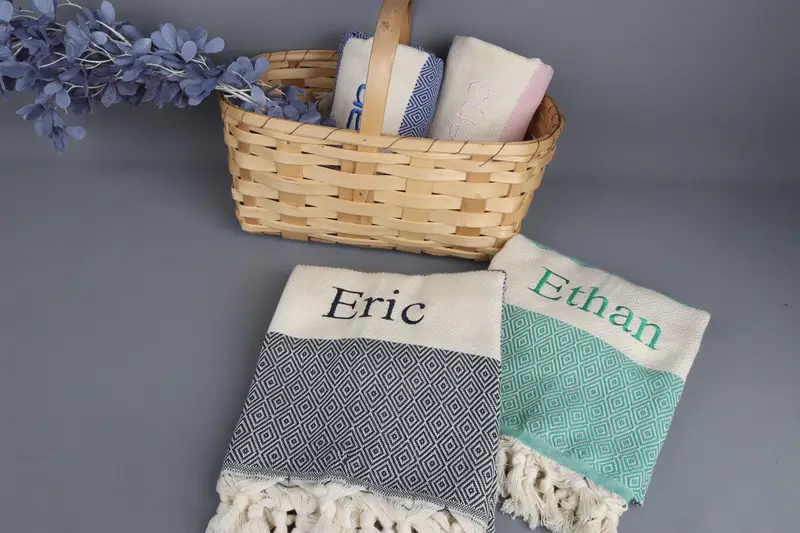 Bridal Shower Favor Turkish Beach Towel Personalized Wedding Gift, Beige, 40x70 inches