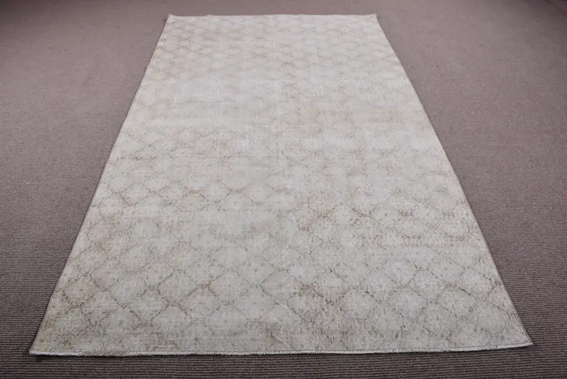 Türk Vintage Oushak Büyük Halı 5.3x9 ft, Beyaz İkat Halı Yün - 1