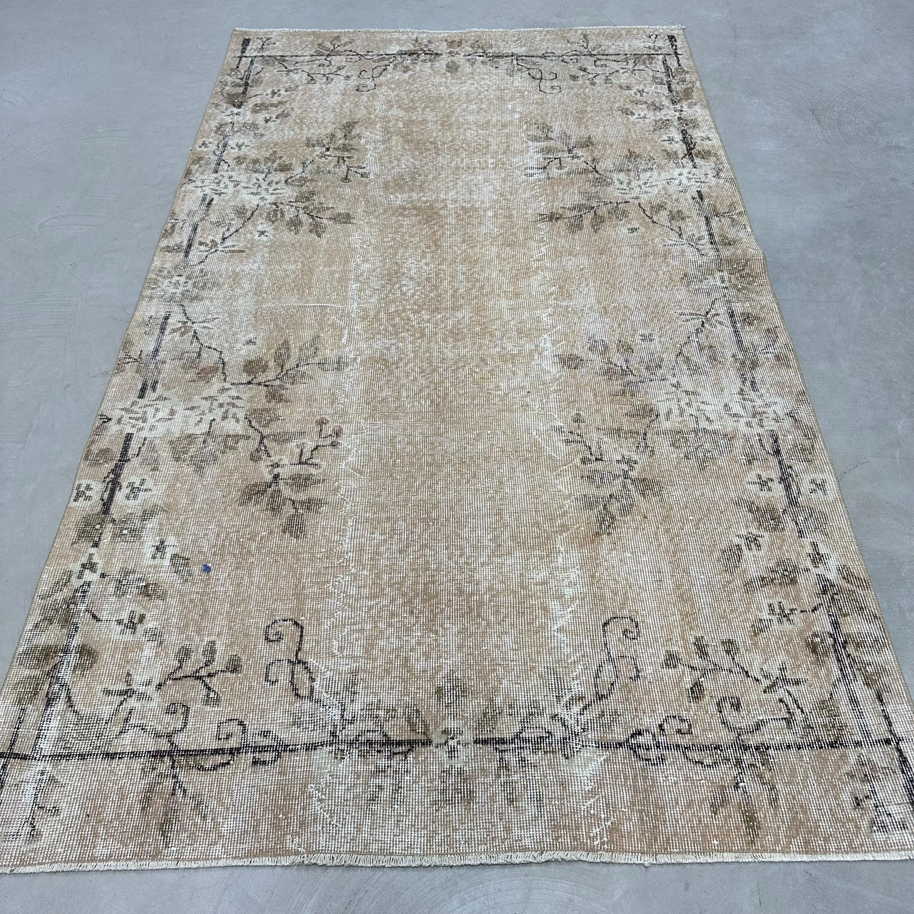 Turkish Vintage Rug, 4.7x8 ft Area Rug, Brown Abstract Rug - 1