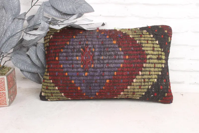 Pillow for Couch, Handwoven Pillow Cover Pillow Sham, Pillow, Kilim Pillow Cover, Sofa Bolster Cushion, 12x20 Purple Pillow Cover, Kilim Pillow - 1