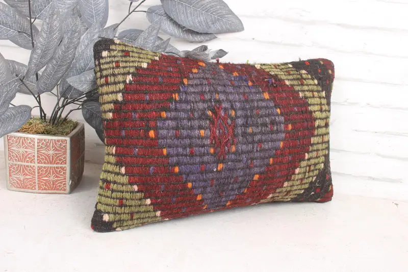 Pillow for Couch, Handwoven Pillow Cover Pillow Sham, Pillow, Kilim Pillow Cover, Sofa Bolster Cushion, 12x20 Purple Pillow Cover, Kilim Pillow - 3