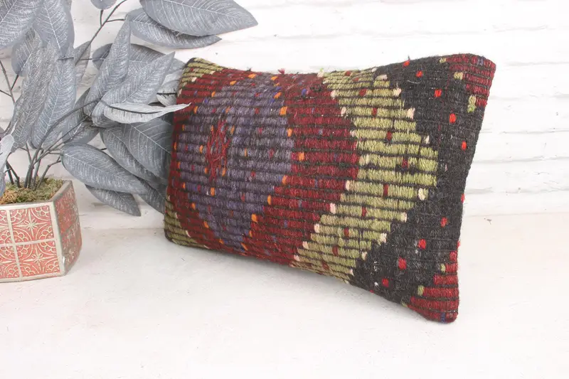 Pillow for Couch, Handwoven Pillow Cover Pillow Sham, Pillow, Kilim Pillow Cover, Sofa Bolster Cushion, 12x20 Purple Pillow Cover, Kilim Pillow - 4