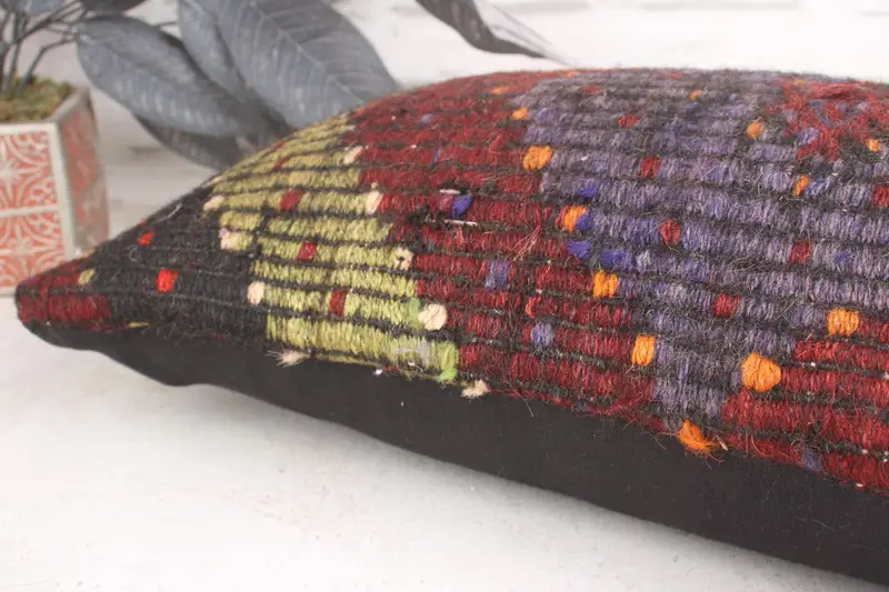 Pillow for Couch, Handwoven Pillow Cover Pillow Sham, Pillow, Kilim Pillow Cover, Sofa Bolster Cushion, 12x20 Purple Pillow Cover, Kilim Pillow - 7