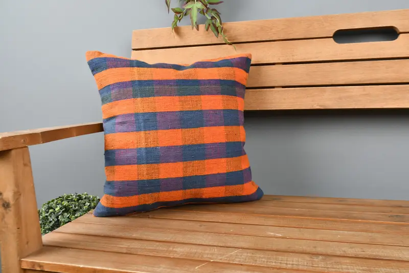 Vintage Pillow, Authentic Pillow, Cushion Cover, 16x16 Orange Cushion Cover, Nautical Throw Pillow, Boho Pillow, Vintage Kilim Throw Pillow - 1