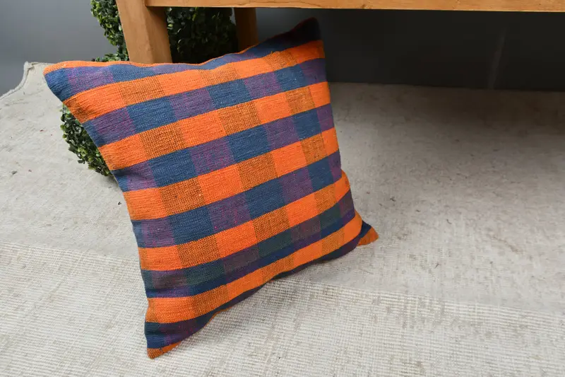 Vintage Pillow, Authentic Pillow, Cushion Cover, 16x16 Orange Cushion Cover, Nautical Throw Pillow, Boho Pillow, Vintage Kilim Throw Pillow - 7