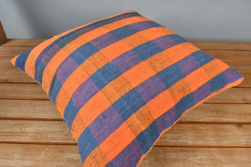 Vintage Pillow, Authentic Pillow, Cushion Cover, 16x16 Orange Cushion Cover, Nautical Throw Pillow, Boho Pillow, Vintage Kilim Throw Pillow - 2
