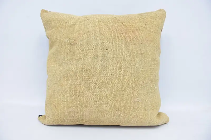 Plaid Beige Turkish Pillow Cover, Gift 24x24 inch Wool Cushion Cover - 1