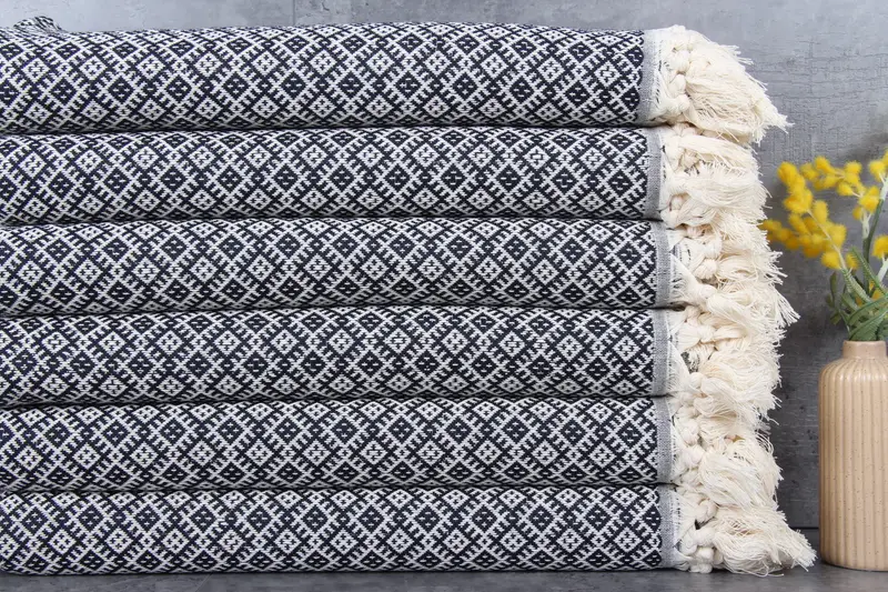 Turkish Beach Towel Navy Diamond Peshtemal, 40x71 Inches