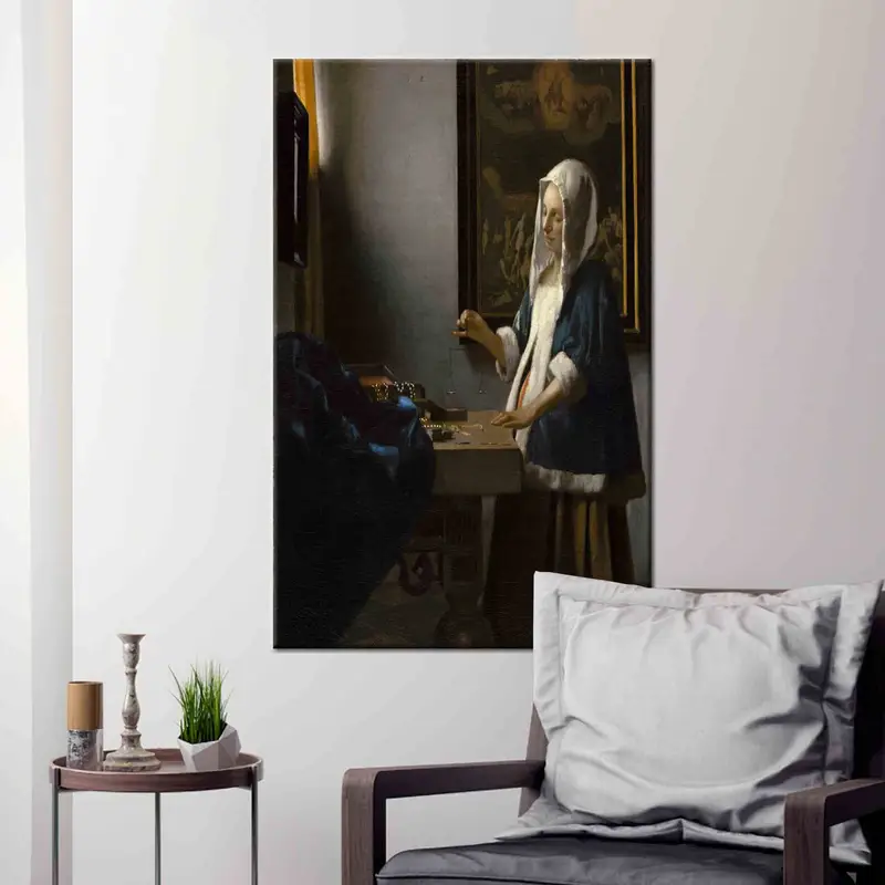 Impresión en lienzo al óleo Mujer clásica sosteniendo una balanza - Decoración elegante