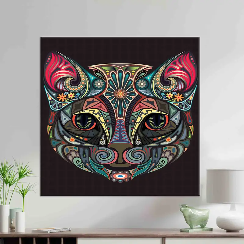 Impresión de lienzo de gato abstracto surrealista moderno - Regalo único para amantes de los gatos