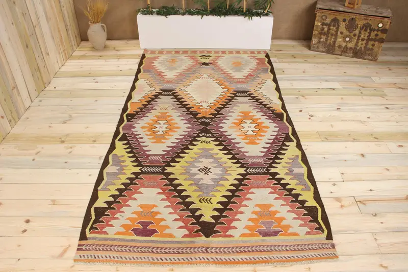 Handmade Rainbow Rug, 0.4x9.3 ft Striped Geometric Patterns