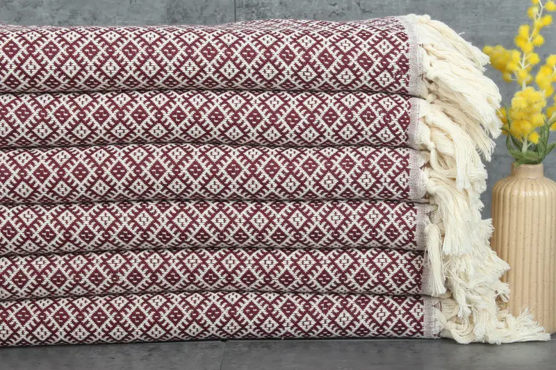 Embroidery Towel Turkish Organic Cotton Burgundy Diamond, 40x71 Inches