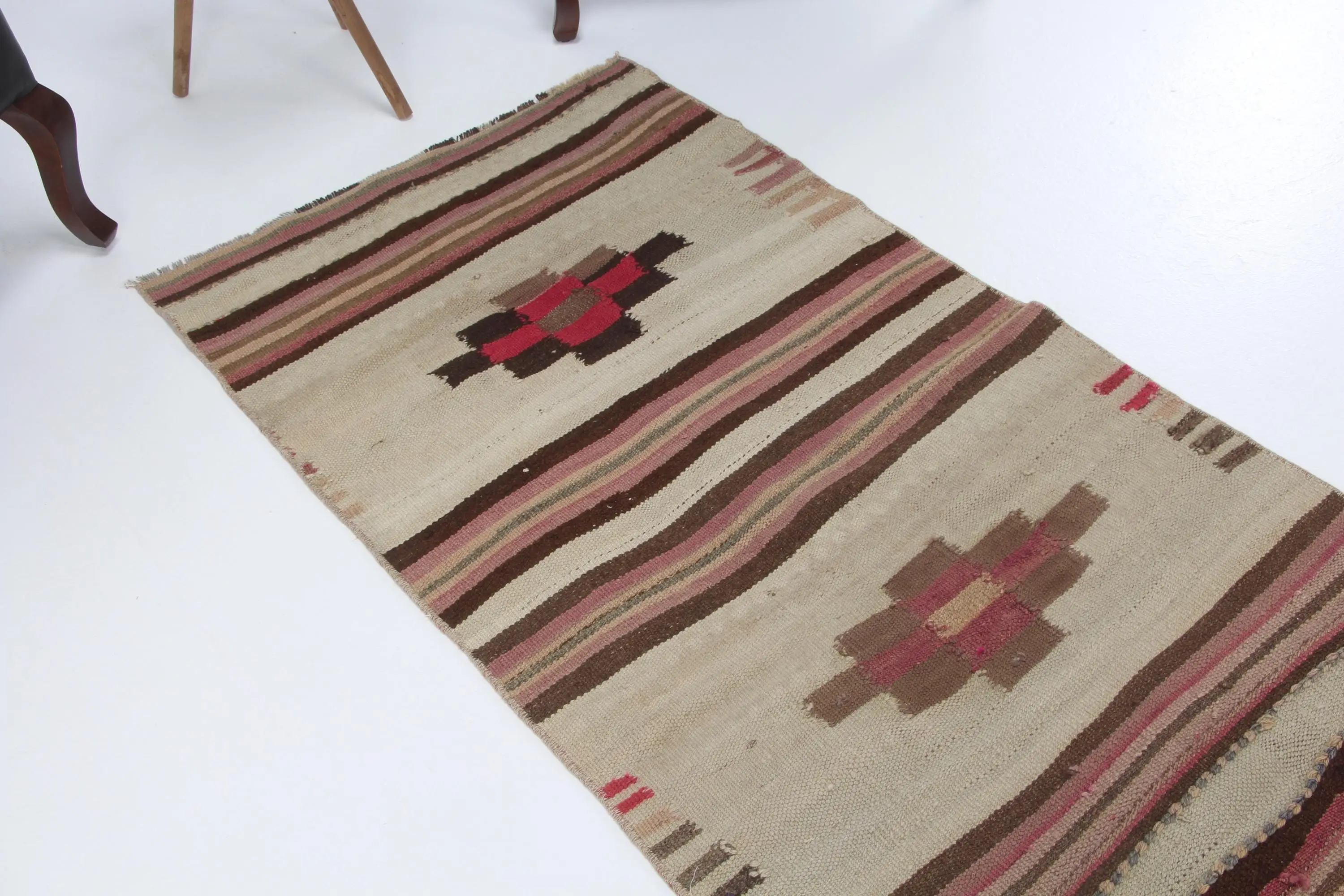 2.7x11.4 ft Rug, Vintage Turkish Rug, Brown Wool Rug - 1
