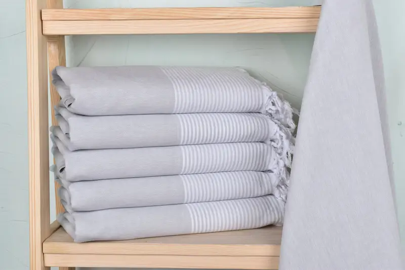 Gray Cotton Towel Striped Bath Towel, Beige, 40x71 Inches