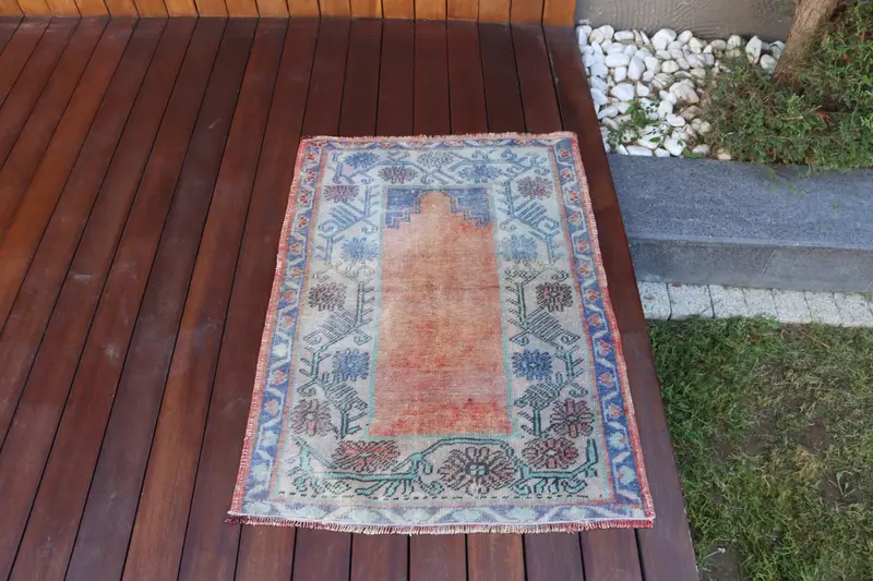 2.3x3.2 ft Turkish Rug, Vintage Small Rug, Blue Red Bordered Rug - 1