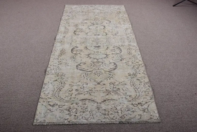 Türk 3.6x7.3 ft Halı, Vintage Alan Halısı, Beyaz Oryantal Halı - 1