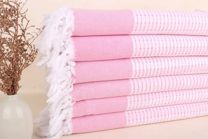 Türkisches Strandtuch nach Maß, rosa geometrisch, Beige, Bio-Baumwolle, 40 x 71 Zoll