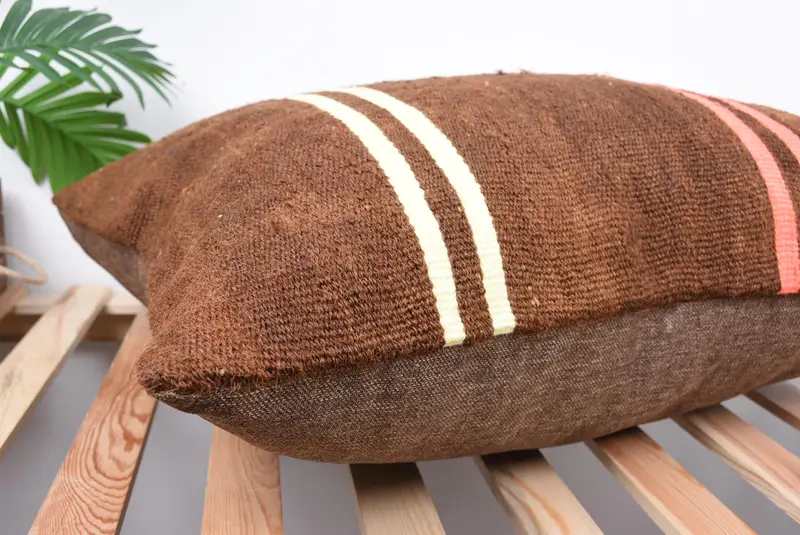 Pillow Cover, Vintage Pillow Sham, Handmade Cushion Cover, Boho Pillow, 20x28 Brown Cushion Cover, Home Decor Pillow, Ethnical Kilim Rug Pillow - 6