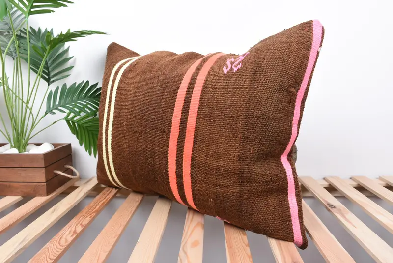 Pillow Cover, Vintage Pillow Sham, Handmade Cushion Cover, Boho Pillow, 20x28 Brown Cushion Cover, Home Decor Pillow, Ethnical Kilim Rug Pillow - 5
