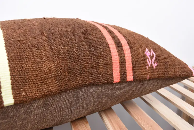 Pillow Cover, Vintage Pillow Sham, Handmade Cushion Cover, Boho Pillow, 20x28 Brown Cushion Cover, Home Decor Pillow, Ethnical Kilim Rug Pillow - 7