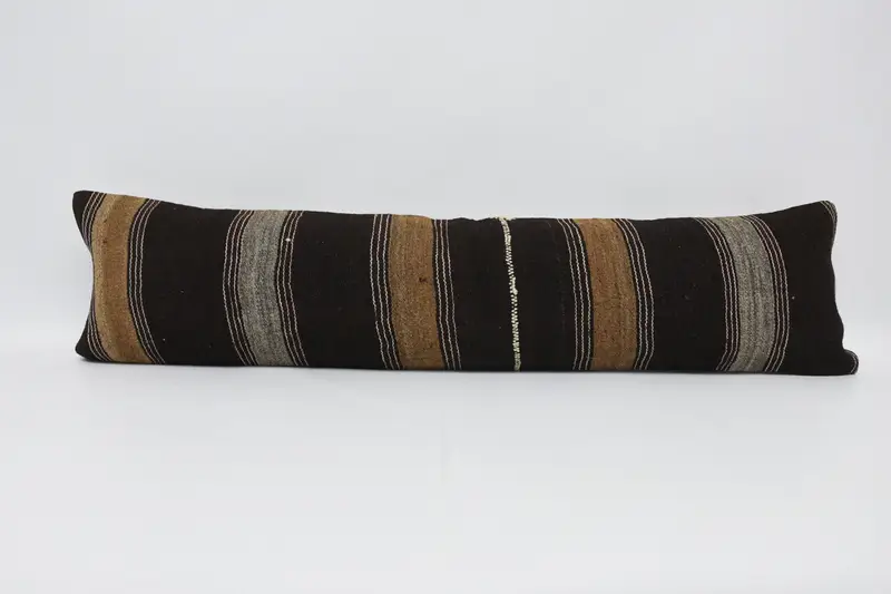 Throw Wool Brown Pillow Case, Striped Gift Rectangle 12x48 inch Pillow Sham - 1
