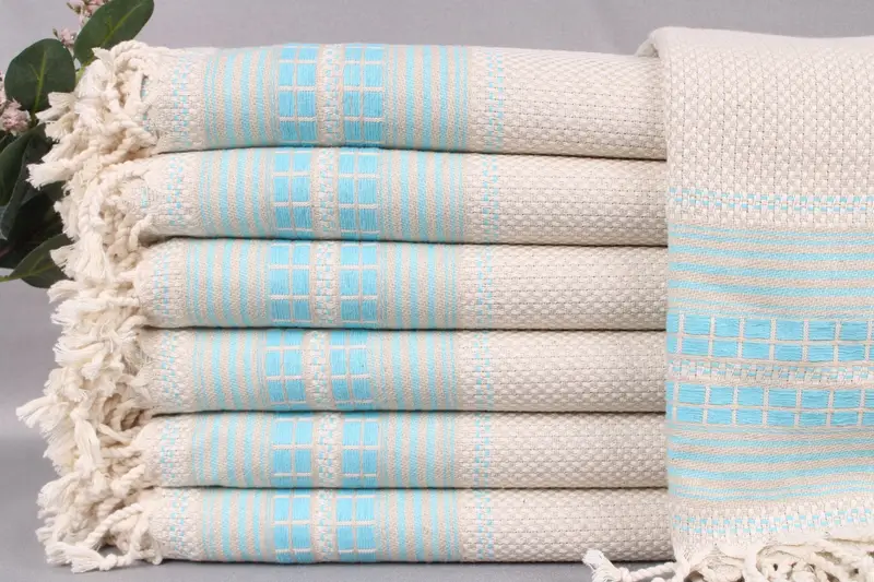 Monogrammed Turkish Beach Towel Turquoise Beige, 38x65 Inches