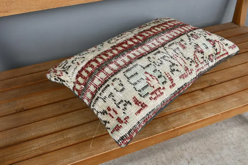 Vintage Kilim Pillow, Cushion Case, Outdoor Bolster Pillow, Boho Pillow Sham Cover, Vintage Kilim Throw Pillow, 16x24 Beige Pillow - 2