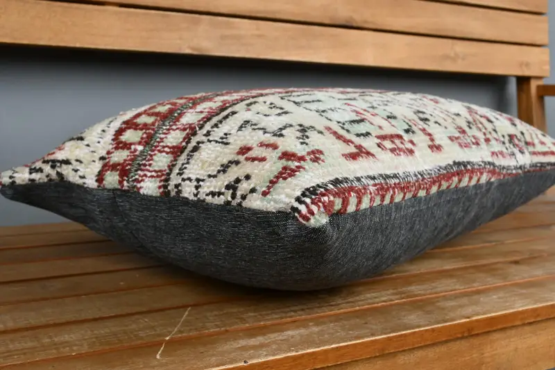 Vintage Kilim Pillow, Cushion Case, Outdoor Bolster Pillow, Boho Pillow Sham Cover, Vintage Kilim Throw Pillow, 16x24 Beige Pillow - 3