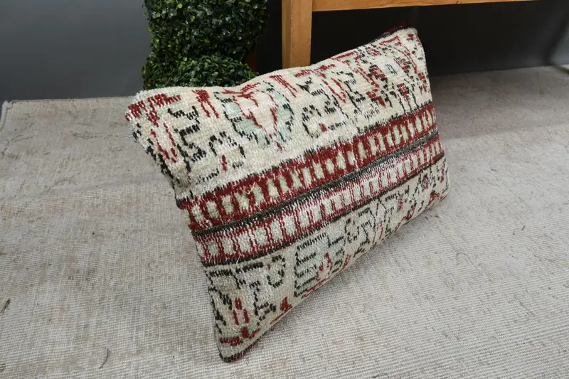 Vintage Kilim Pillow, Cushion Case, Outdoor Bolster Pillow, Boho Pillow Sham Cover, Vintage Kilim Throw Pillow, 16x24 Beige Pillow - 7
