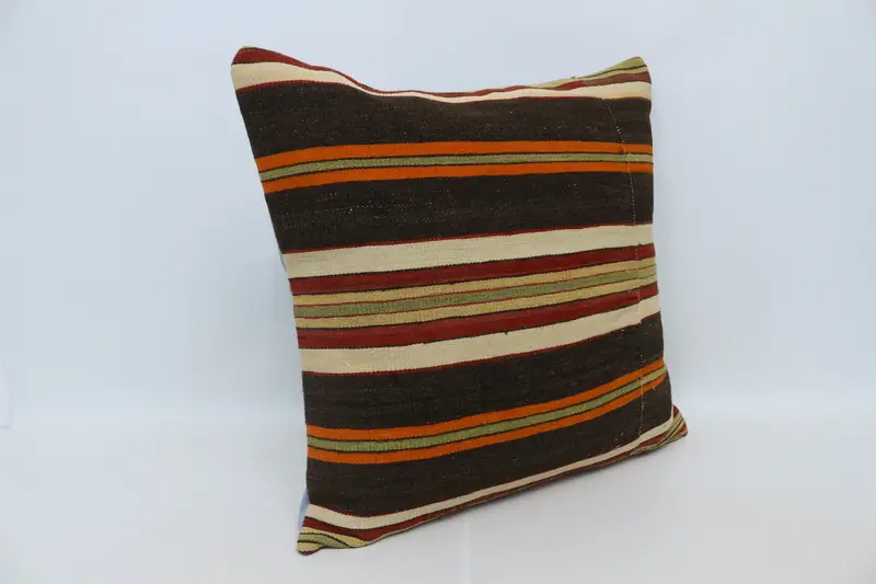 Decorative Cushion, Kilim Pillow Cover, Floor Pillow Sham, 28x28 Brown Pillow Sham, Handmade Kilim Cushion, Cushion Cover, Boho Pillow Sham Cover - 3